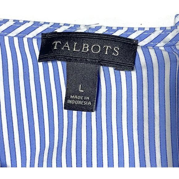 Talbots Pullover Shirt Women's Size Large Blue & White Pinstripe w/Bow on Sleeve - Picture 4 of 8